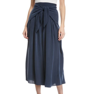 Milly Cropped Navy Blue‎ Silk Wide Legs Culotte Pants with Sarong Waist